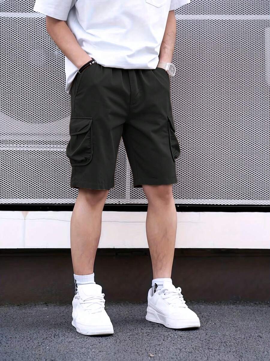 1件装 青少年男童耐穿透气休闲户外运动百搭街头风短裤，夏季 - 黑色 - 查看 1