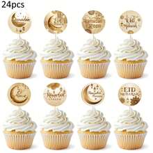 8 pezzi/24 pezzi/48 pezzi Decorazioni per cupcake per la festa di Mubarak e la celebrazione del Ramadan - Multicolore - Visualizzare 12