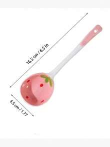 1pc/2pcs/Set Strawberry Ceramic Spoon, Long Handle Soup Spoon, Household Spoon, Rice Spoon, Dessert Spoon, Pink Series, Study Supplies - Pink - View 8