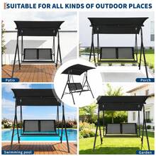 Columpio de exterior con estructura de acero estable - Mayor con soporte triangular - Toldo ajustable para protección solar - Ideal para patio, jardín o patio trasero - C - Ver 5