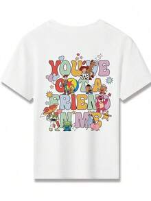 Disney Toy Story Double-Sided Printed Pattern T-Shirts For Girls - Children's Clothing Design Short-Sleeved Casual And Cute Style Comfortable And Casual Wear All Year Round Suitable For Parties And Play Machine Washable Gift Children's Clothing Girls' Short-Sleeved Shirts - 白色 - 查看 3