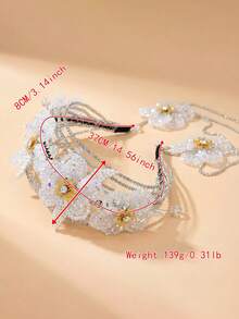 1 pièce Bandeau de mariée en cristal fleur élégant et de luxe, accessoire de cheveux fait main avec perles et longue frange en cristal, pour festival, fête - Multicolore - Voir 6