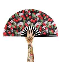 Abanico de mano plegable grande para hombres y mujeres abanico de Rave Popping para baile de línea abanico chino de Kung Fu Tai Chi abanico de mano  clásico plegable para baile - Cereza - Ver 2