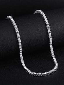 Dây chuyền tennis đính đá lấp lánh dành cho nam, trang sức phong cách Hip Hop sang trọng, món quà ý nghĩa. - Bạc - Xem 9