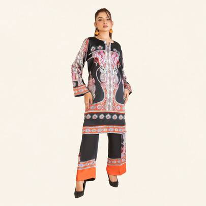2PC Stitched Printed Silk Shirt And Trouser RTW-KSTL-103