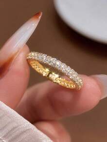 1pc Double Row Full Rhinestone Ring, Eternal Promise Exquisite Jewelry Gift, Suitable For Women, Perfect For Parties And Dates - Ring - View 5