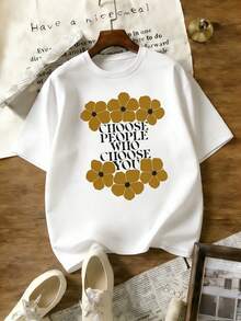 1 pieza 2026 Nueva camiseta con estampado de camping para mujer, estilo holgado para vacaciones, estilo informal, de manga corta, de algodón, suave, ligera, máxima comodidad, para vacaciones escolares, primavera, verano y otoño. - Blanco - Ver 2