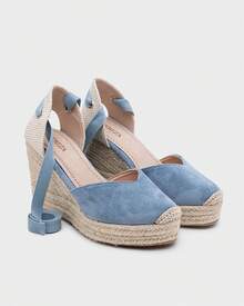 Women's High Wedge Jute Espadrilles – Elegant Summer Comfortable Espadrilles With Ribbons And Buckle - Blue - View 3