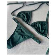 Adjustable String Bikini, Sexy And Elegant, Women's Summer Fashion, Beach, Casual, Cute, Elegant, Sensual, Coated Fabric. Bikini For Beach, Holidays, Vacation, Summer. - 苔蘚+苔蘚 - 查看 3