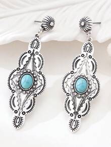 1对复古几何不对称绿松石吊坠耳环，欧美风格，女士款 - 耳飾 - 查看 14