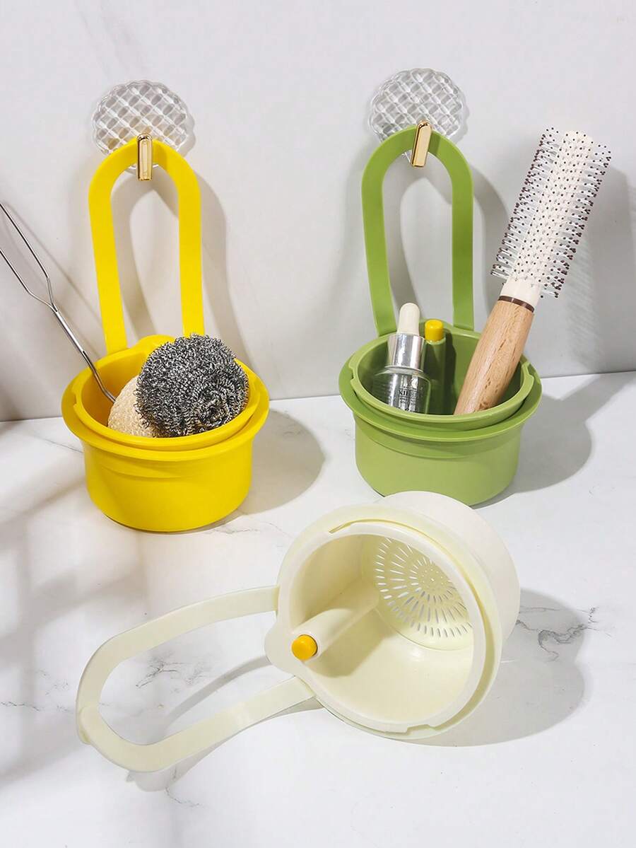 Sită de chiuvetă cu o singură atingere, hands-free - plasă detașabilă pentru filtru suspendat și suport de uscare cu burete, suport organizator pentru chiuvetă de bucătărie, raft pentru plante deasupra chiuvetei - multicolor - Vizualizare 1