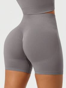 1pc High Waist Slimming Shorts, Seamless Yoga Pants For Women, Suitable For Running & Workout - Grey - View 8