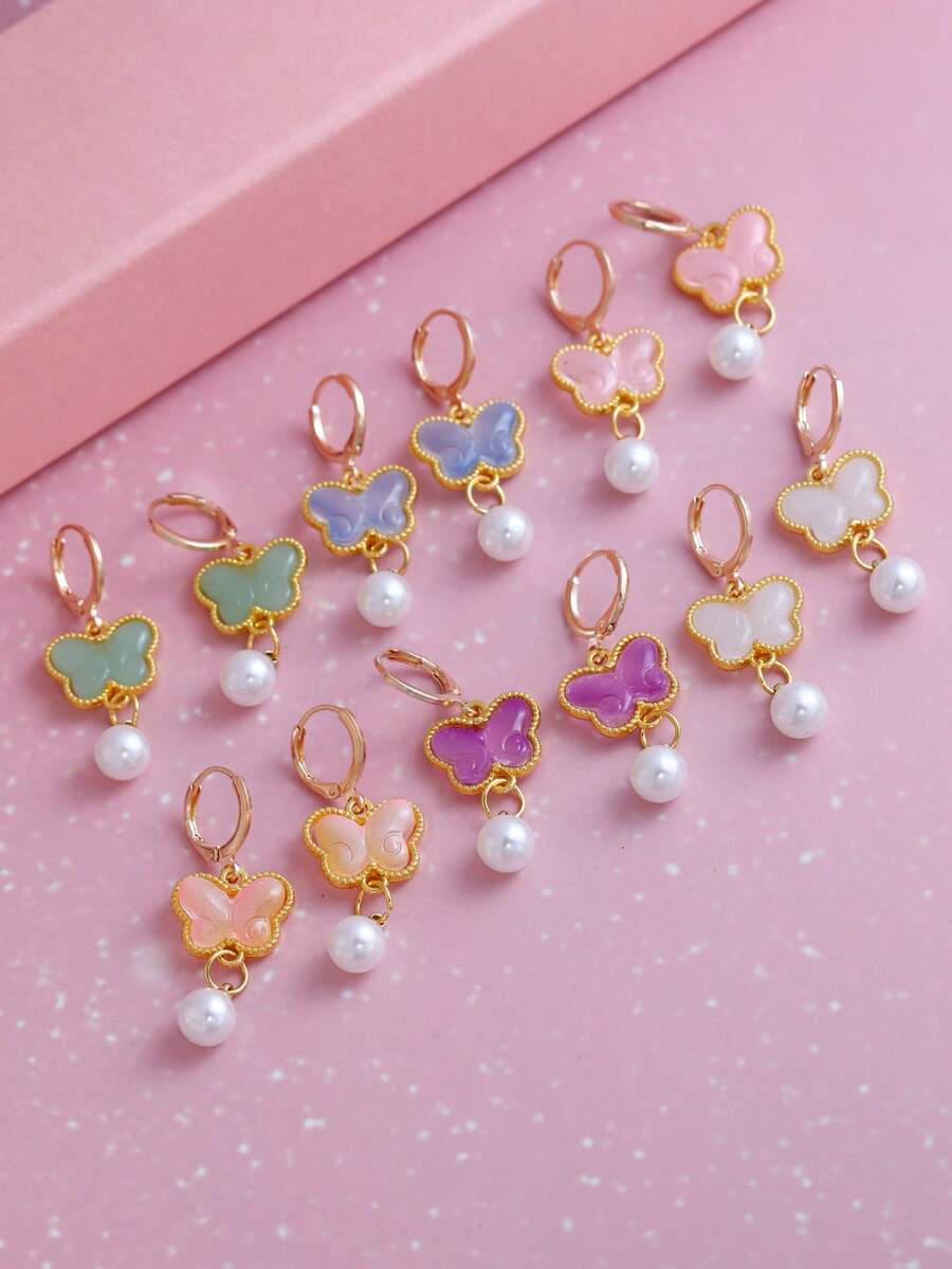 1 Pair Chinese Style Butterfly Pearl Pendant Earrings, Elegant Resin Faux Agate Jade Feeling Earrings, Chic Luxury Refined Jewelry - Butterfly - View 1