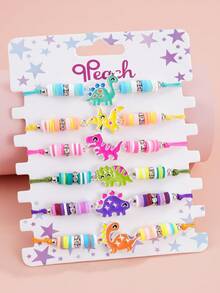 6pcs/Set Cute Cartoon Dinosaur Silver-Plated Charm Bracelet For Girls - Multicolor - View 1