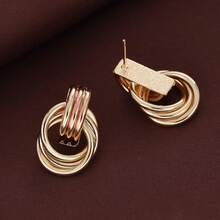 1 Pair Minimalist Geometric Line Circle Smooth Design Women Fashion Earrings - Multicolor - View 7