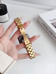 1PC Women Luxury Business Gold Stainless Steel Watch Strap Compatible With IWatch 38mm 40mm 41mm 42mm 44mm 45mm 46mm 49mm,Luxury Stainless Steel Watch Band Compatible With Apple Watch Series Ultra 3/2/1 11 10 9 8 7 SE3 6 5 4 3 2 1,Formal Occasions Daily Wear Smart Watchband Compatible With Apple Watch Bands - Gold - View 6
