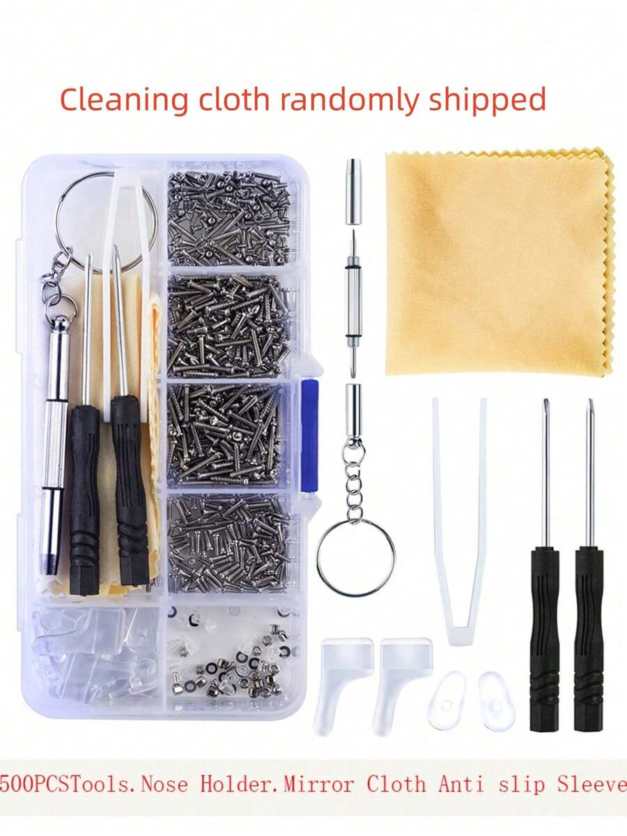 500pcs Eyeglasses Repair Tool Kit, Includes Screws, Silicone Nose Pads, Screwdrivers And Other Repair Tools, Suitable For Glasses, Fashion Glasses, Jewelry, Eyewear And Watches - Multicolor - View 1