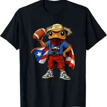 Funny Boricua Coqui Frog Puerto Rico Football T-Shirt - Negro 7 - Ver 1
