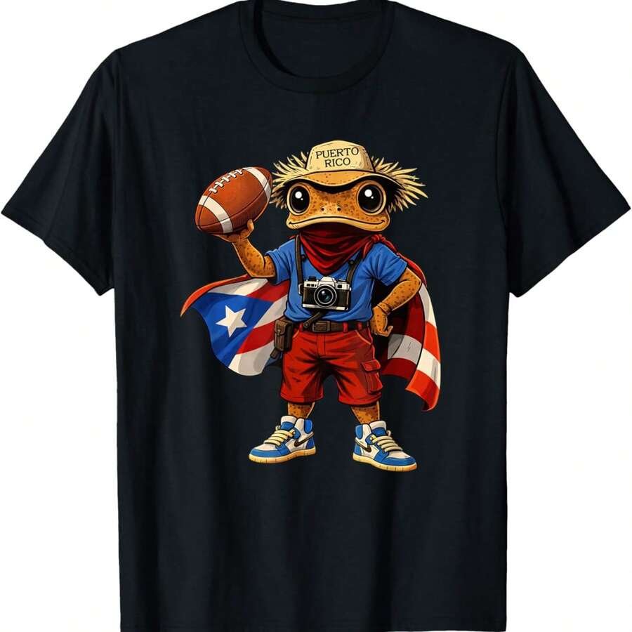 Funny Boricua Coqui Frog Puerto Rico Football T-Shirt - Negro 7 - Ver 1