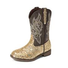 Girls Gold Cowgirl Boots Glitter Western Style Toddler Cowboy Boots Child Mid Calf Rhinestone Riding Shoes Party Birthday Dress Up For Toddler/Little/Big Kid Party School Holiday Dress Up - Vàng - Xem 3