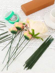 50支2毫米仿真绿色花茎，逼真效果，适用于DIY婚礼和家居装饰、花艺工艺配件，柔软可弯曲的金属丝杆，适合派对、波西米亚风、卧室装饰、情人节和母亲节礼物、春季装饰 - 墨綠色 - 查看 9