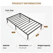 SHA CERLIN Twin/Full/Queen/King Size Bed Frame, Black, 12 In Metal Platform Bed With Heavy Duty Steel Slat Support, Under-Bed Storage Space, No Box Spring Needed, Easy Assembly, Stable Structure, 800 LB Weight Capacity - 12 Inch-Black - 查看 8