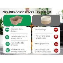 Dog Toy Basket, Bone Shaped Dog Toy Bin, Handmade Pet Organizer And Storage, Toy Box For Cats, (17x13 Seagrass) - 中號(17x13吋) - 查看 6