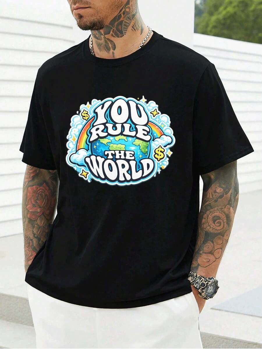 YOU RULE THE WORLD Graphic T-Shirt In High Quality Fabric, Crew Neck, Comfortable Fit, Art Print - Black - View 1
