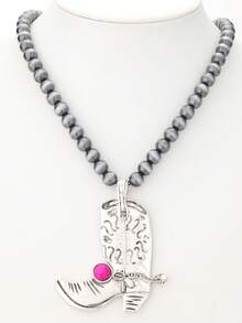 1件西部乡村风格仿珍珠CCB牛仔靴和绿松石吊坠项链 - 項鍊 - 查看 4