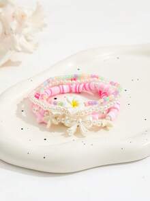 4pcs/Set Cute Bow Flower Turtle Starfish Bracelets Set Fashion Faux Pearl Beas Bracelets Jewelry Accessories - Multicolor - View 5