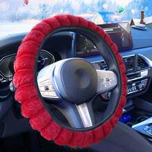 1pc Fuzzy Steering Wheel Cover, Anti-Slip Warm Elastic Universal For Car, Winter - Plush - View 4