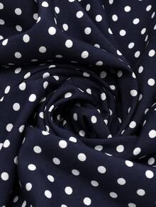 Summer Vacation Polka Dot Print Dress, Women's Fashion Lace Patchwork V-Neck Casual Elegant Dress - Navy Blue - View 6