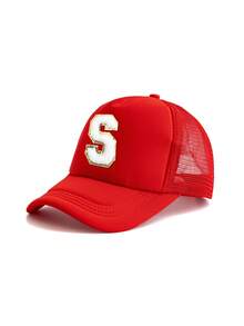 1pc Kids' Red 26 Letter Truck Driver Cap, Fashionable Personalized Casual Lightweight Breathable Sun-Shading Baseball Cap, Suitable For 3-8 Years Old Boys And Girls Daily Outdoor Hiking Fishing Leisure School Wear, Great For Birthday Holiday Gifts - Red - View 11
