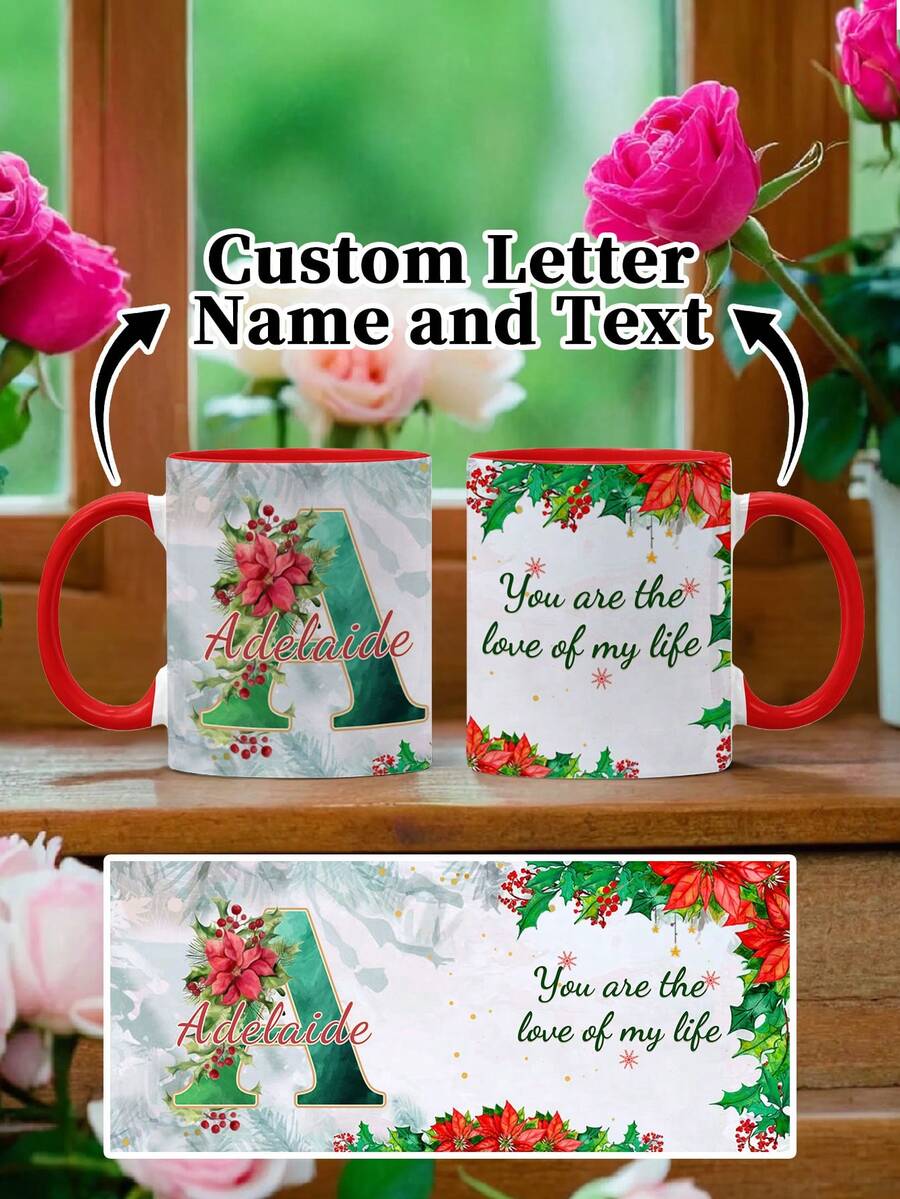 1 Stück 330ml Tasse mit individueller Initialen-Monogramm Gravur, personalisiertes Geschenk zum Valentinstag, Familienandenken, individualisierbar mit Foto, Text und Name, ideales Geschenk für den Partner, personalisierte Kaffeetasse - Valentinstag, Geburtstag, Jahrestag und andere Anlässe - Stil 2 - Übersicht 1