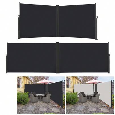 Double Side Awning, Extendable Awning, Polyester Sunshade, Privacy Screen With Wall Mounting For Garden, Balcony And Terrace, Dark Grey/Light Grey, 160 X 600 Cm / 180 X 600 Cm / 200 X 600 Cm
