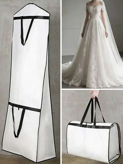 1pc Long Garment Storage Bag, Suitable For Wedding Dresses, Wool Coats, Women's Clothes And Suits, Dust-Proof Bag With Foldable Handles And Zipper, Applicable For Weddings, Travel, Home Goods, Bridal Shower, Room Decor, Closet Organization, Packing Cubes