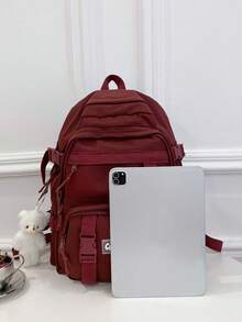 Large Capacity Multi-Compartment Cartoon Backpack With Dual Handles And Zipper, Anti-Theft Design, Suitable For Students Back To School, College Style, Women Travel & Vacation - Red - View 8