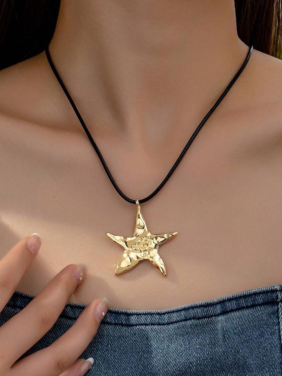 1件夏季沙滩海星吊坠项链（女士款） - 金色 - 查看 1