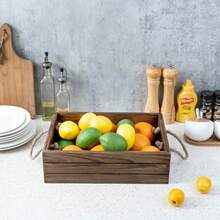 MyGift Caja organizadora Hecha en Madera rustica Color cafe Tiene Asas de Cuerda de Yute. Caja de Madera sin Tapa Funcional y Decorativa - Marrn - Ver 3