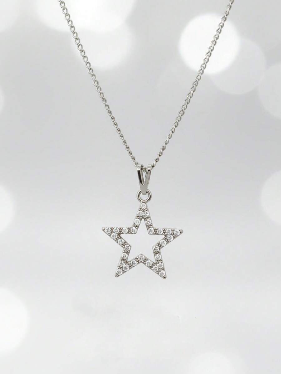 Star Studded Chain Choker Necklace Glitter Stainless Steel - 鑲釘 - 查看 1