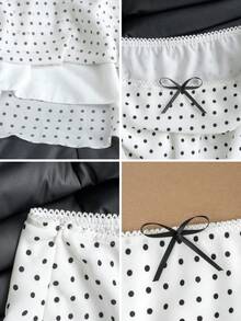 2026 Summer White Black Polka Dot Midi Skirt - Elegant Pure Yurty Sweet Casual Street High-Waist A-Line Flowy Hem Mini Bow Detail Ladies Skirt , Perfect For Valentine's Day/Women's Day/Mother's Day - Black and White - View 11