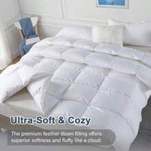 Twin Comforter,Filled With Feather And Down, White Duvet Insert Luxurious Hotel Collection Bed Blanket Comforter 100 Cotton Shell Twin Size 64x88 Inch - WhiteTwin - View 2