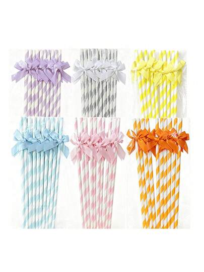 10 قطعة من القش الورقي المزين بفيونكة لامعة، قش ورقي مخطط باللون الوردي مع فيونكة، قش ورقي مخطط كرتوني جميل مع فيونكة، مناسب لديكور الحفلات، يمكن استخدامه للشرب وال-DIY، منتجات ورقية للحفلات، قش، أدوات مائدة، مناسب لحفلات عيد الميلاد، الزفاف، استحمام الطفل، عيد الحب، ، عيد الميلاد