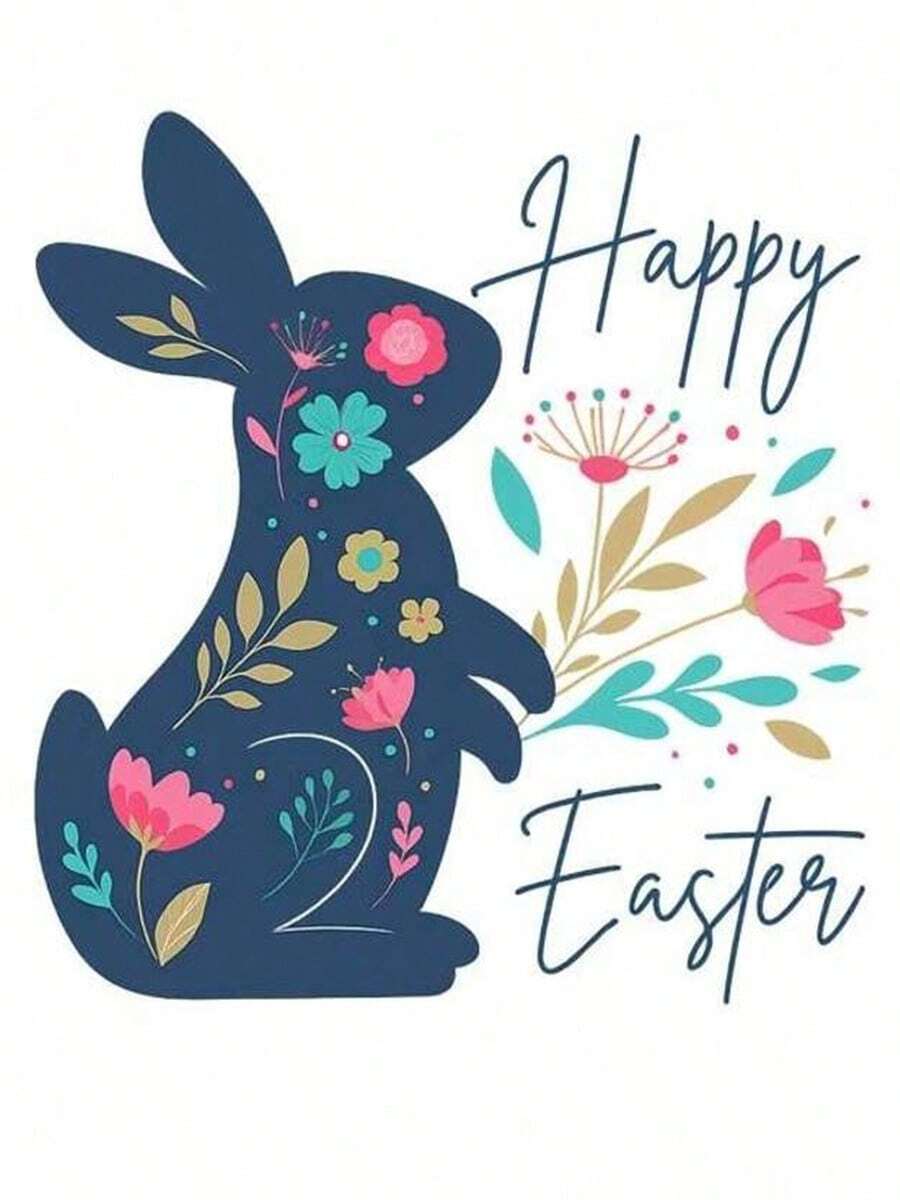 1pc/2pcs/3pcs Easter Bunny & Flower Heat Transfer Vinyl Stickers, Easy To Iron, Washable, For DIY T-Shirt, Jeans, Backpack And Pillow Thermal Transfer Stickers - L - View 1
