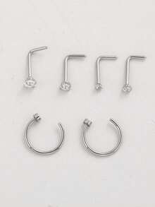 6件装不锈钢爪镶锆石鼻钉 L型迷你鼻环 面部穿刺饰品 - 彩色 - 查看 9