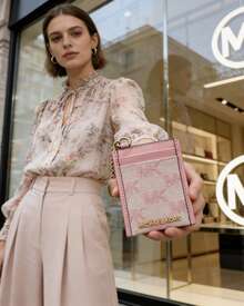 Michael Kors JET SET TRAVEL 超薄 RFID 防盗刷信用卡夹钱包，女士小钱包，带前袋 - 粉色 - 查看 2