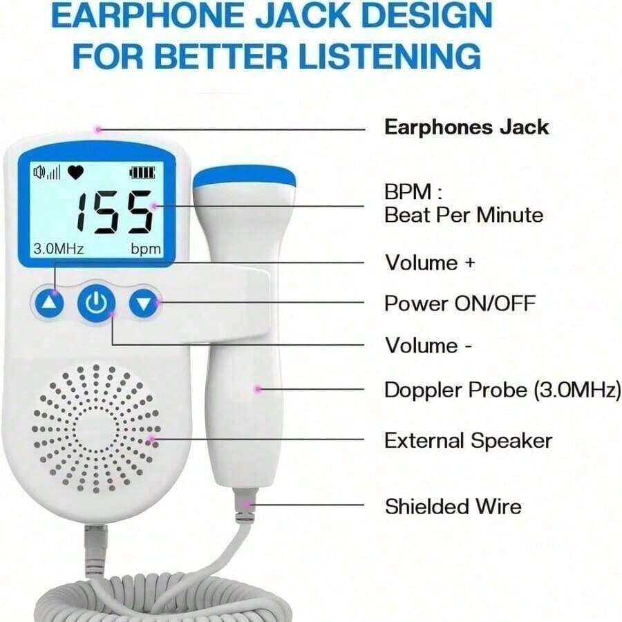 Pocket Fetal Doppler – Hear Baby's First Heartbeat Anytime, LCD Display Monitor For Home Use, Unique Gift For Mom-To-Be - màu đen - Xem 1