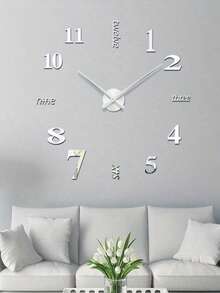 1pc Silver Creative DIY Wall Clock, Fashionable Wall-Mounted, Minimalist Home Decor Clock, Equipped With Quiet Quartz Movement, No Drilling Required, Suitable For Bedroom, Home Decor, Room Decor, Wall Clock, Dorm Decor, Back To School Season - Silver - View 1