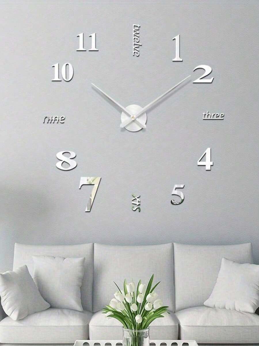 1pc Silver Creative DIY Wall Clock, Fashionable Wall-Mounted, Minimalist Home Decor Clock, Equipped With Quiet Quartz Movement, No Drilling Required, Suitable For Bedroom, Home Decor, Room Decor, Wall Clock, Dorm Decor, Back To School Season - Silver - View 1