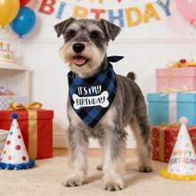 狗狗生日围巾，双面三角狗狗围巾，狗狗生日派对用品，可水洗双面狗狗围巾，男孩女孩狗狗生日礼物，格子围兜围巾，适合小型至大型犬猫宠物 - 彩色 - 查看 4